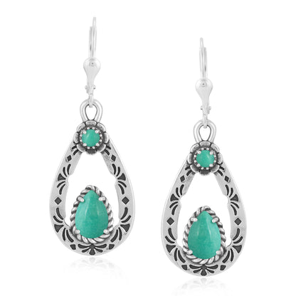 Sterling Silver Green Turquoise Teardrop Dangle Earrings