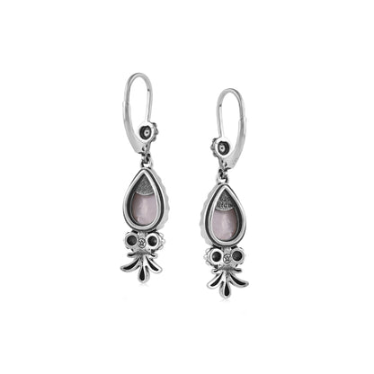  Sterling Silver White Mother of Pearl Teardrop Concha Squash Blossom Dangle Earrings