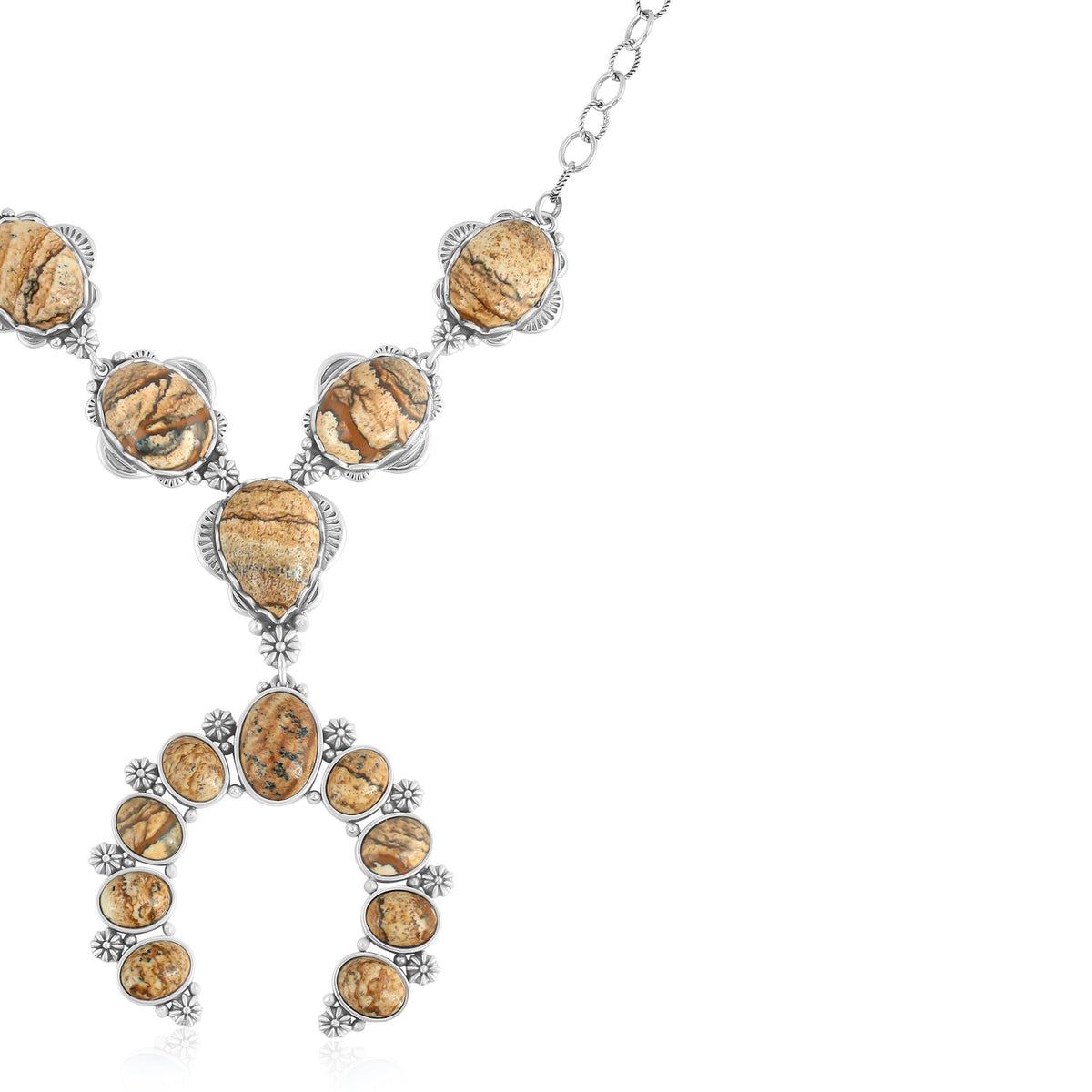 Sterling Silver Picture Jasper V-Shaped Naja Necklace