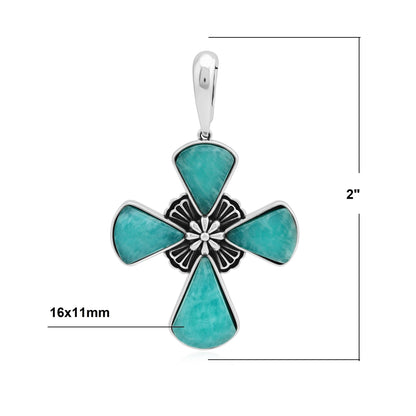 Sterling Silver Amazonite Gemstone Concha Cross Pendant Enhancer 