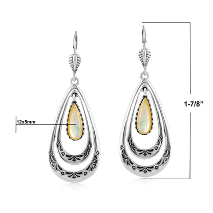 Sterling Silver Yellow Mother of Pearl Open Teardrop Lever Back Earrings