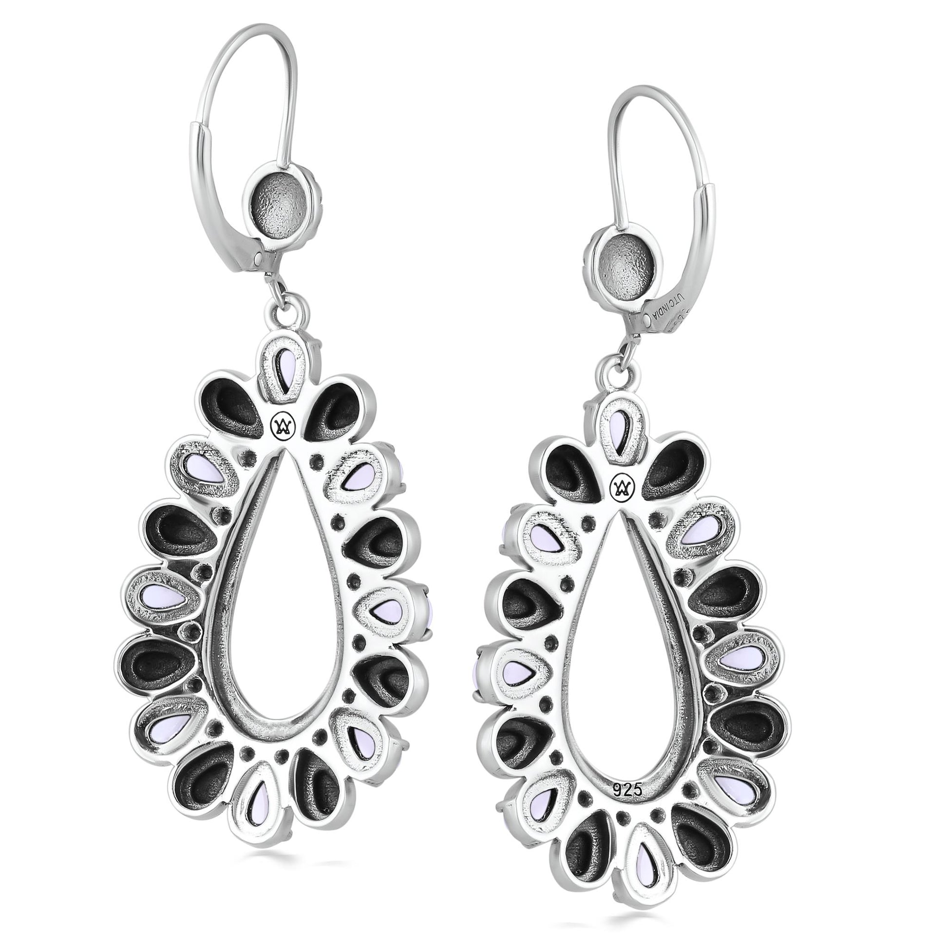 Sterling Silver Blue Lace Agate Open Teardrop Pear-Cut Dangle Earrings
