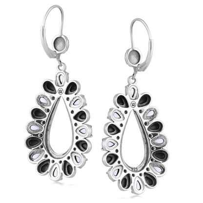 Sterling Silver Blue Lace Agate Open Teardrop Pear-Cut Dangle Earrings