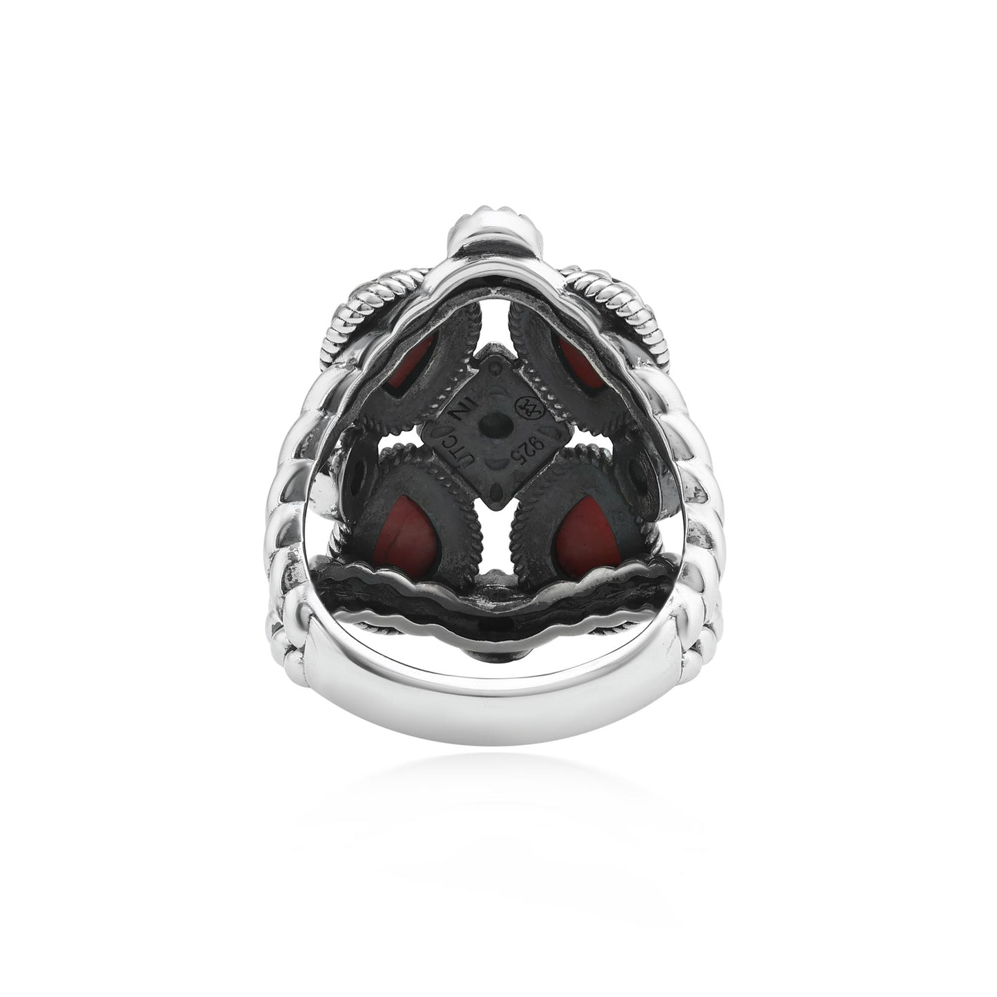 Sterling Silver Rhodonite 4 Pear and Round Cut Cluster Ring