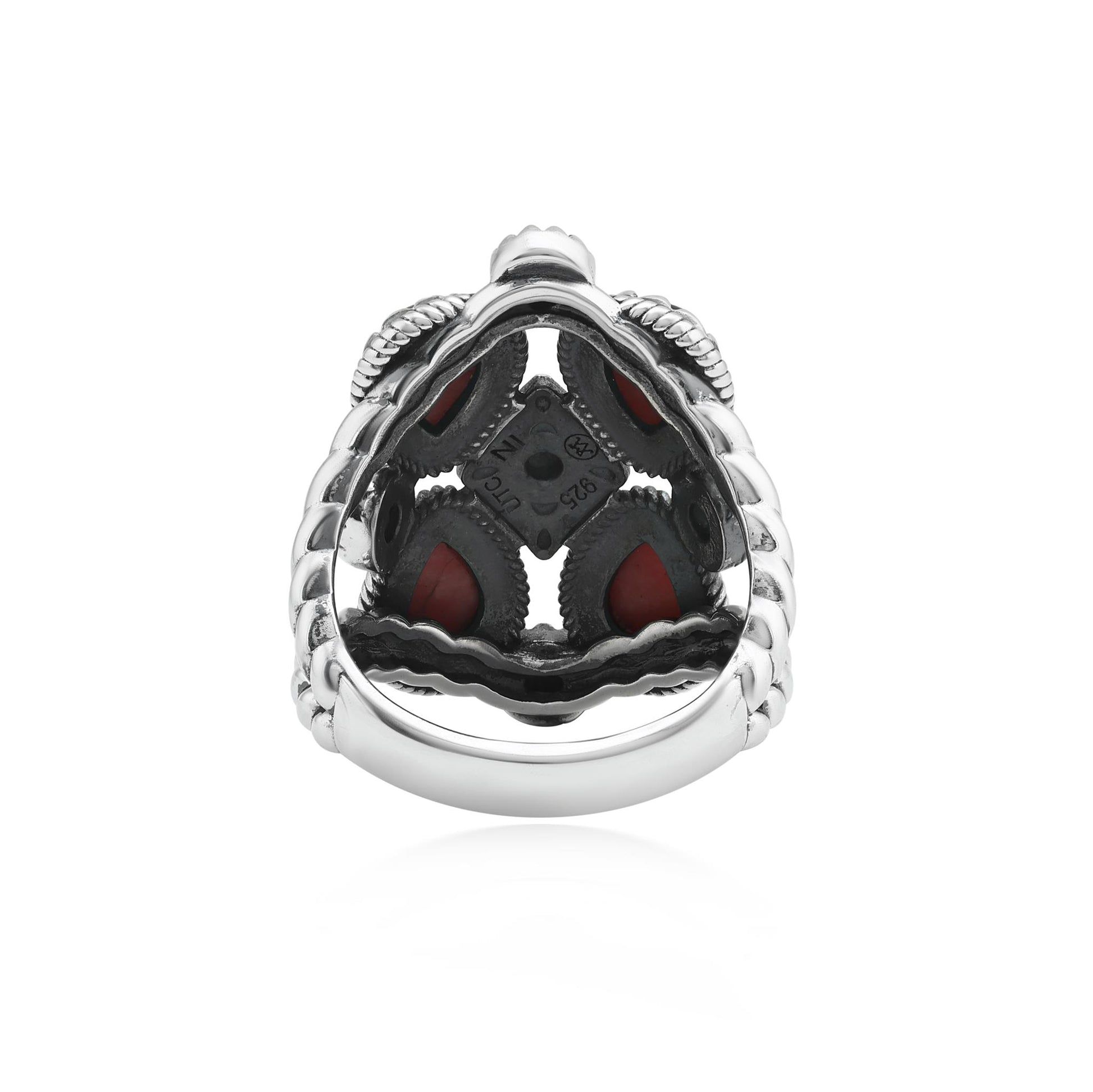 Sterling Silver Rhodonite 4 Pear and Round Cut Cluster Ring