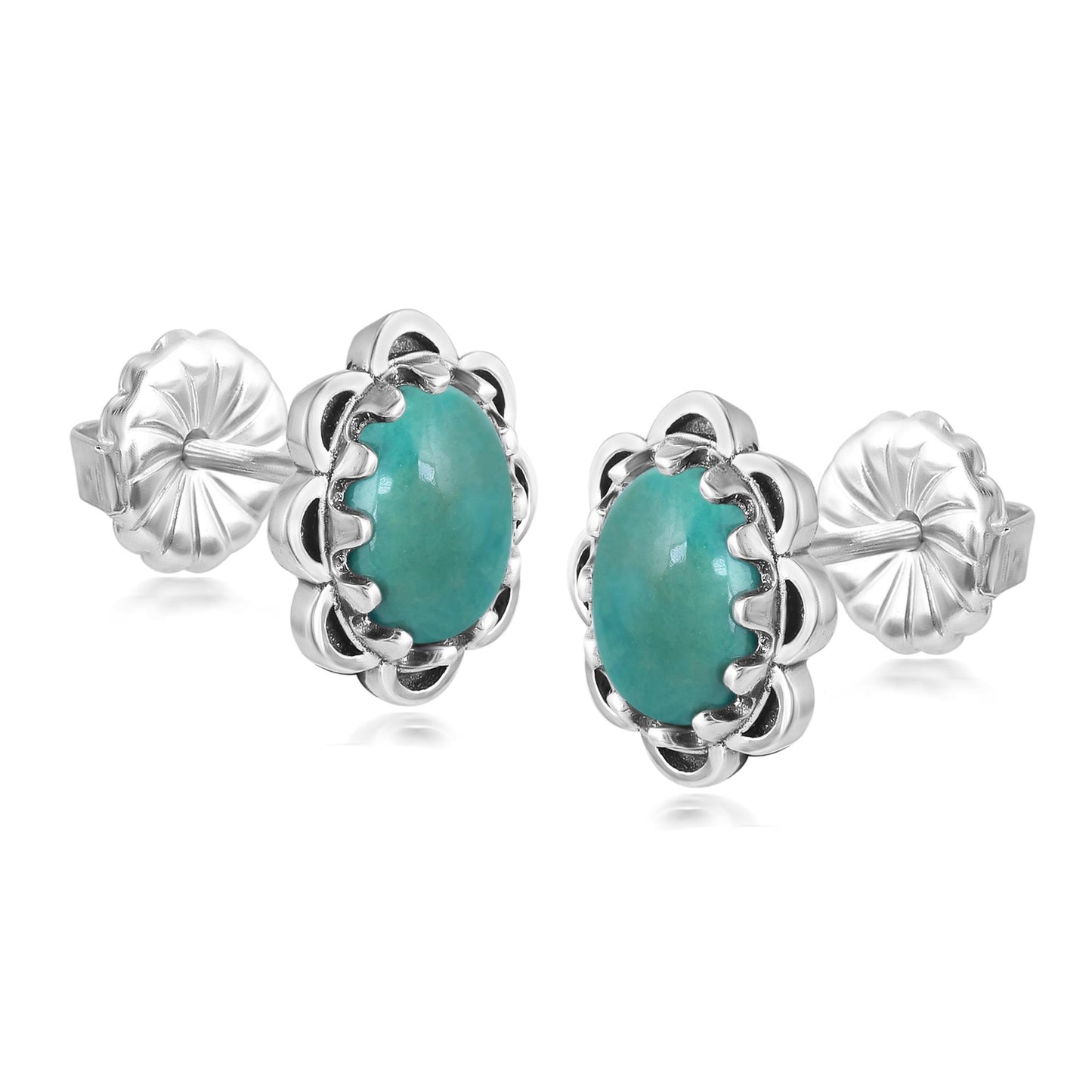 Sterling Silver Green Turquoise Concha Flower Stud Earrings