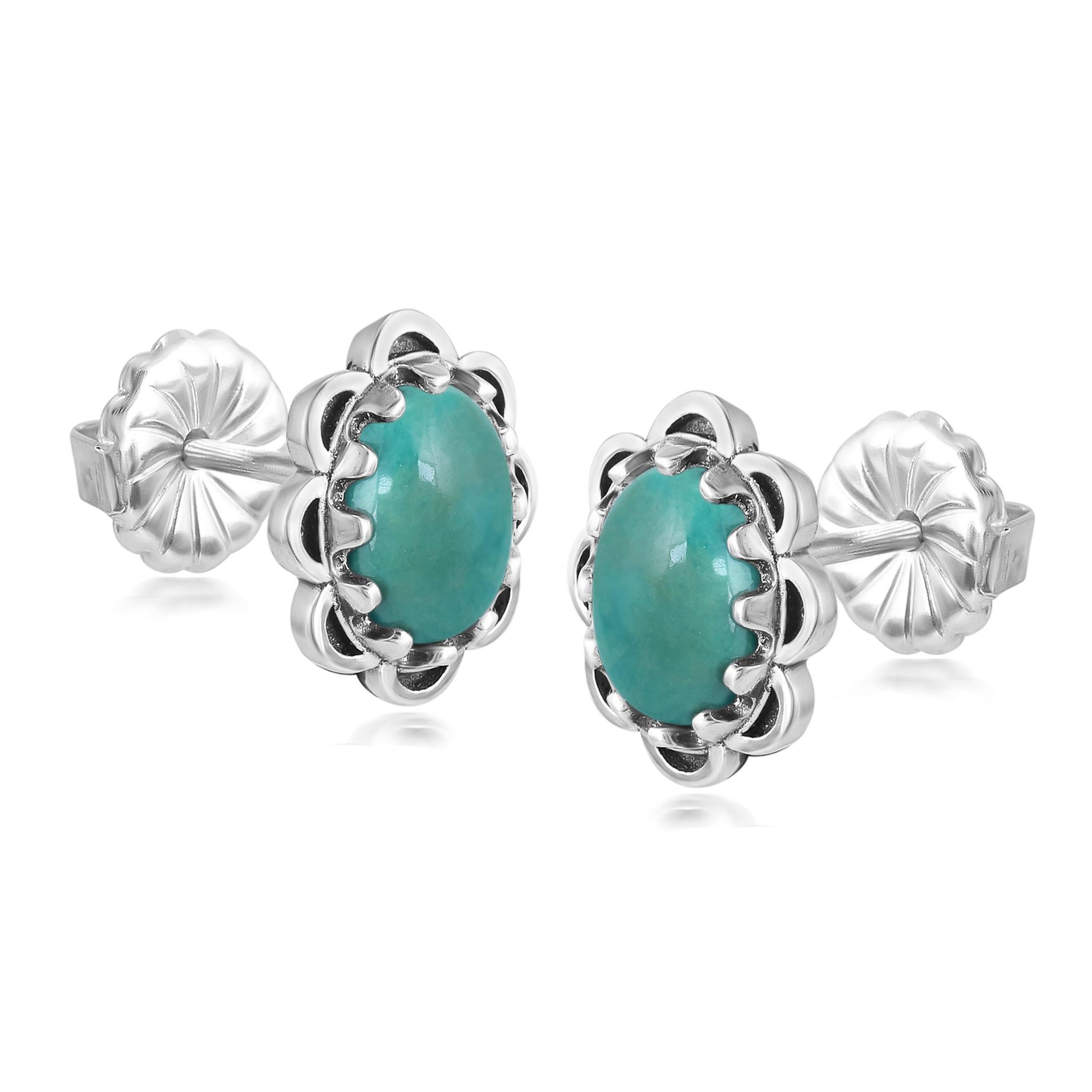 Sterling Silver Green Turquoise Concha Flower Stud Earrings