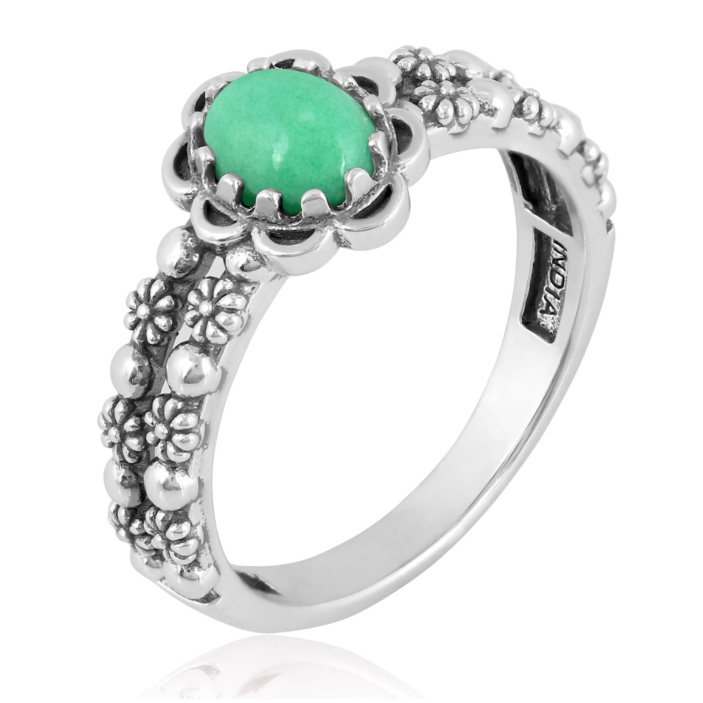 Sterling Silver Variscite Double Row Concha Flower Ring