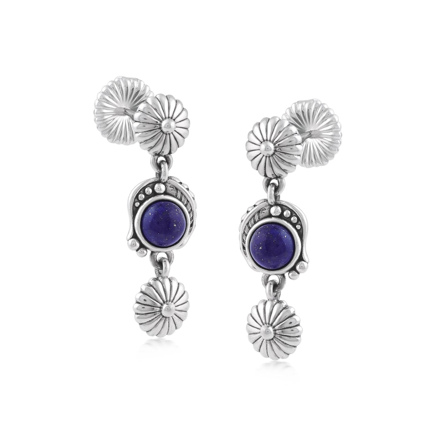 Sterling Silver Lapis Leaf and Flower Dangle Earrings
