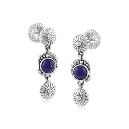 Sterling Silver Lapis Leaf and Flower Dangle Earrings
