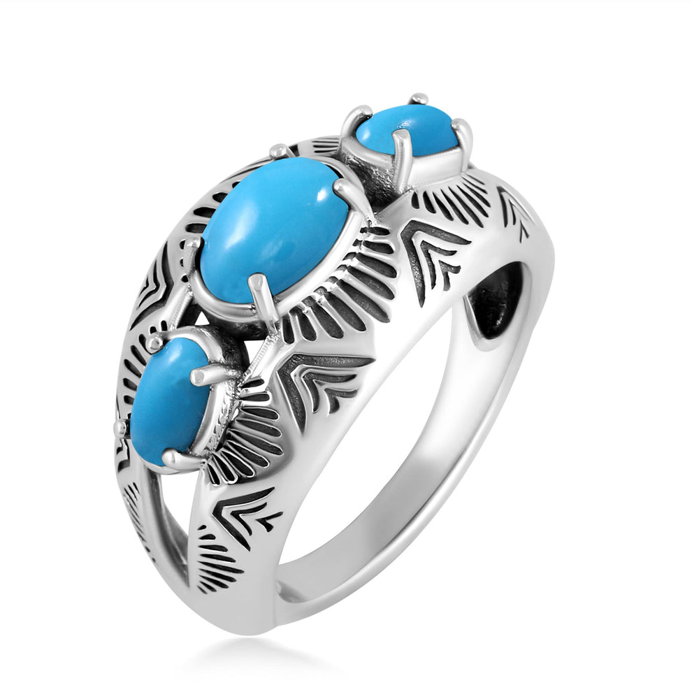 Sterling Silver Sleeping Beauty Turquoise 3-Stone Oval Band Ring, Size ...