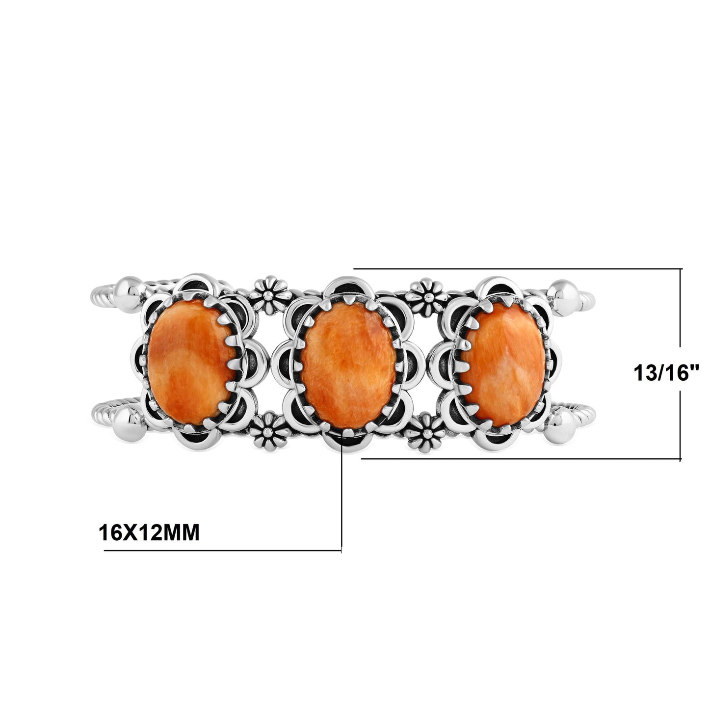 Sterling Silver Orange Spiny Oyster Oval Scallop Concha Cuff Bracelet