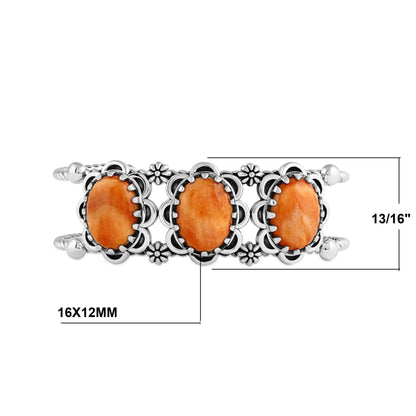 Sterling Silver Orange Spiny Oyster Oval Scallop Concha Cuff Bracelet