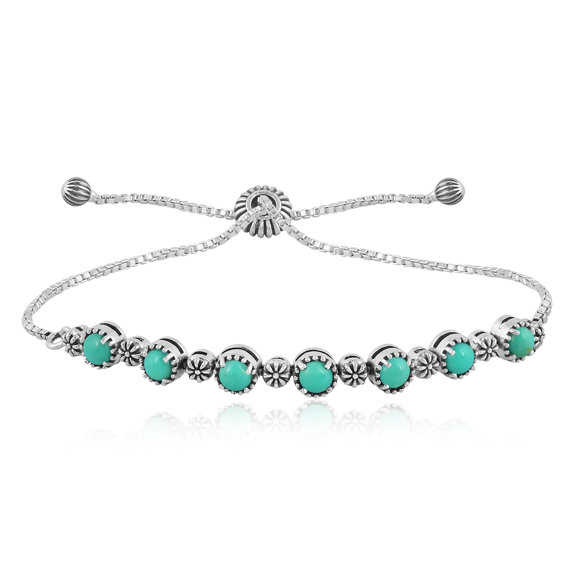 Sterling Silver Turquoise Adjustable Friendship Bracelet