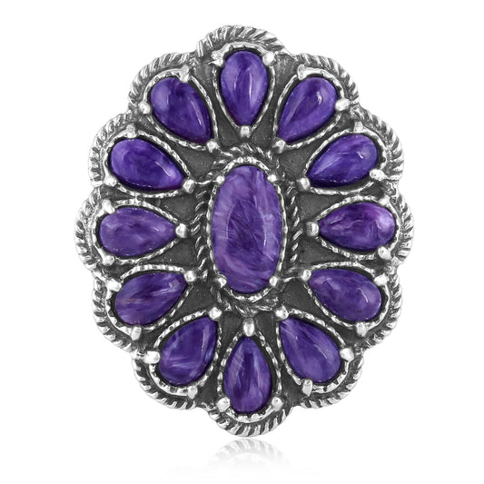 EXCLUSIVELY OURS! Sterling Silver Charoite Flower Cluster Ring, Sizes 5 to 10