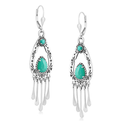 Sterling Silver Green Turquoise Pear-Cut Lever Back Dangle Earrings