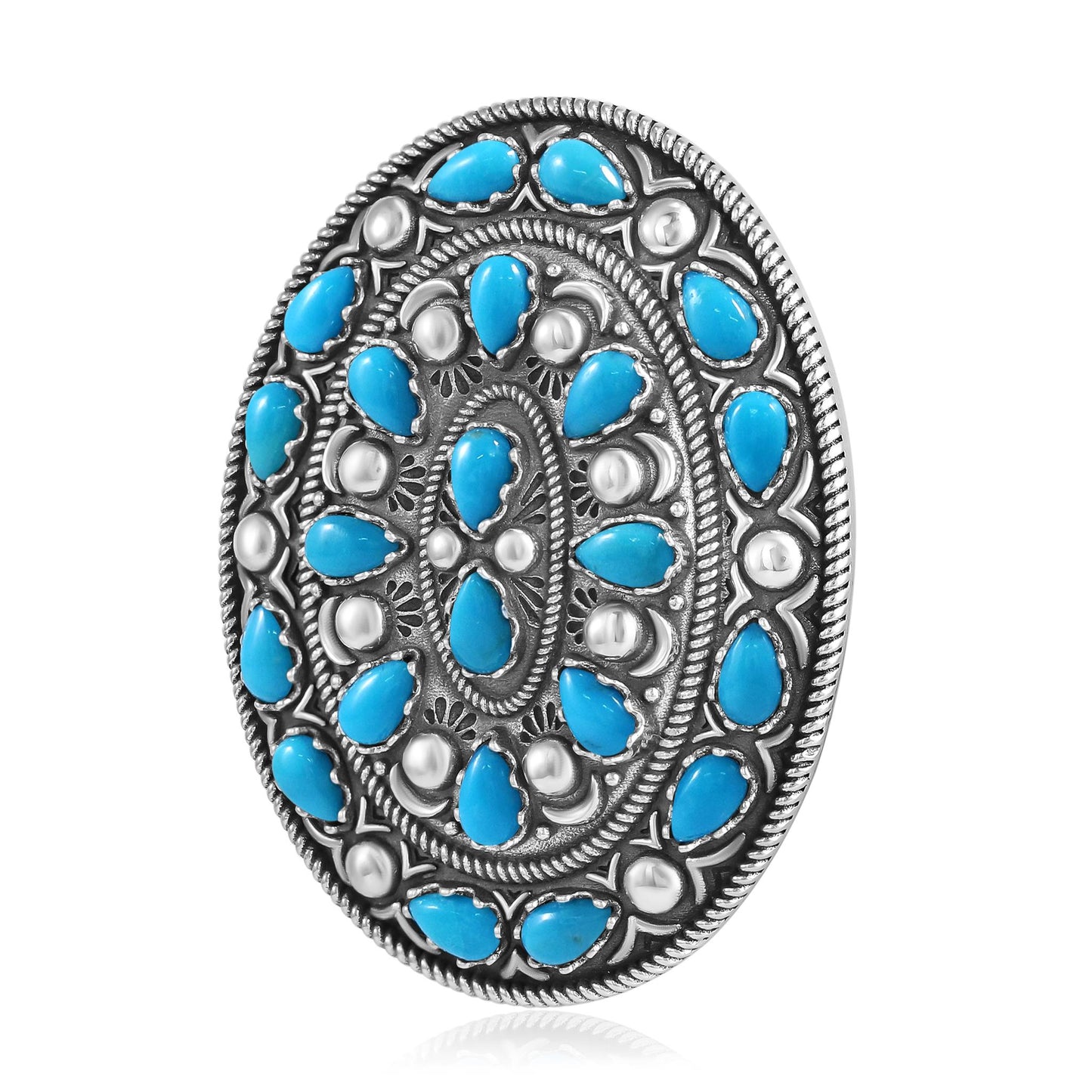Sterling Silver Kingman Turquoise Cluster Gemstone Oval Pendant Enhancer