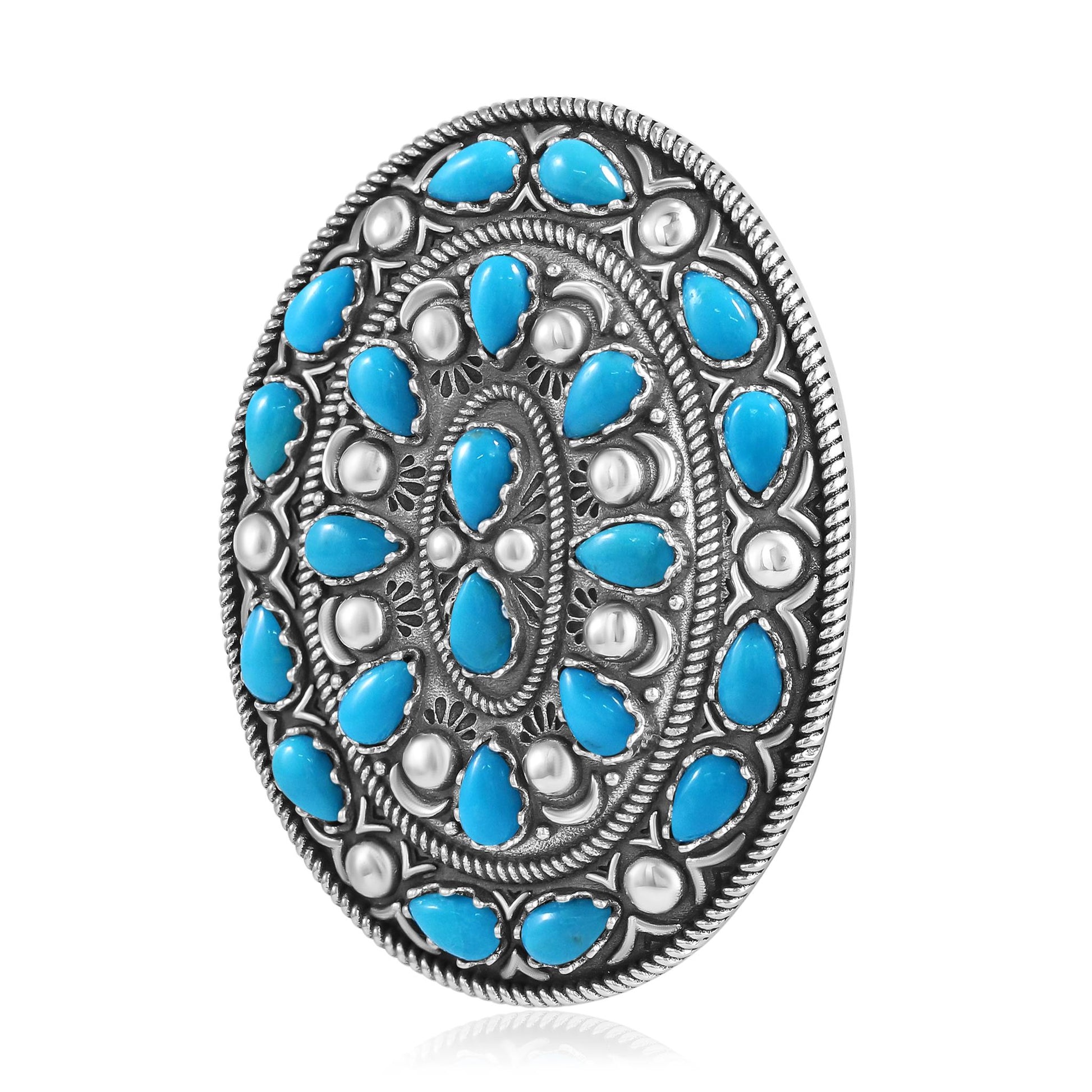 Sterling Silver Kingman Turquoise Cluster Gemstone Oval Pendant Enhancer
