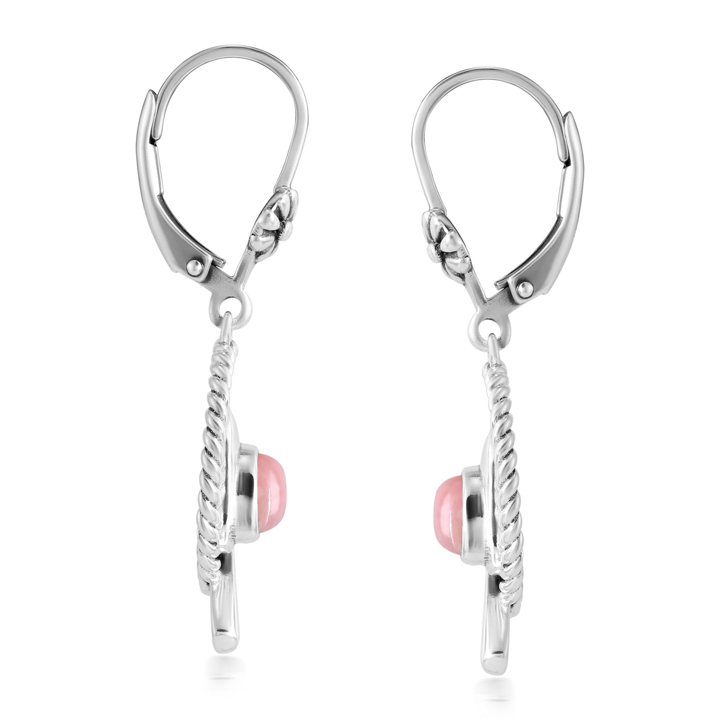 EXCLUSIVELY OURS! Sterling Silver Pink Opal Bird and Branch Open Circle Dangle Earrings
