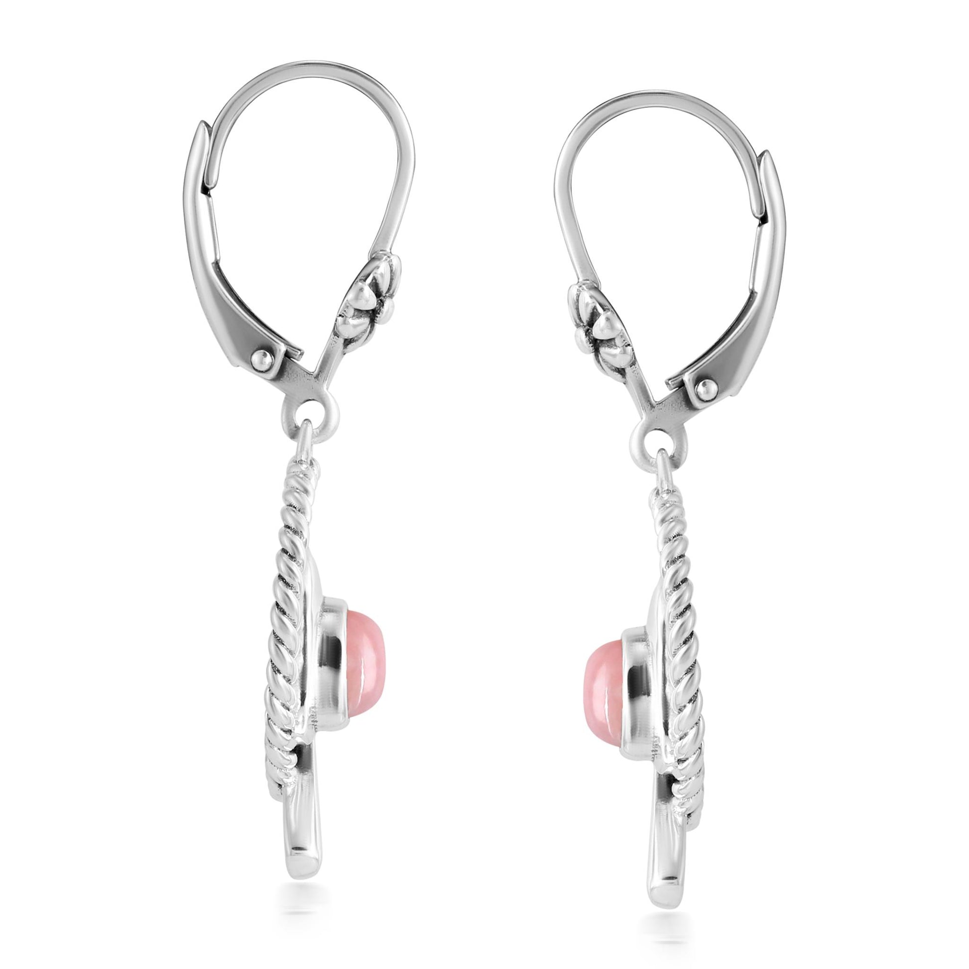 EXCLUSIVELY OURS! Sterling Silver Pink Opal Bird and Branch Open Circle Dangle Earrings