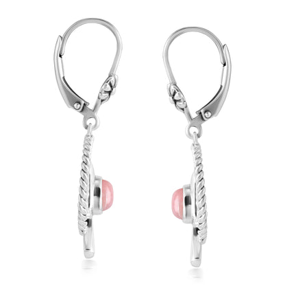 EXCLUSIVELY OURS! Sterling Silver Pink Opal Bird and Branch Open Circle Dangle Earrings