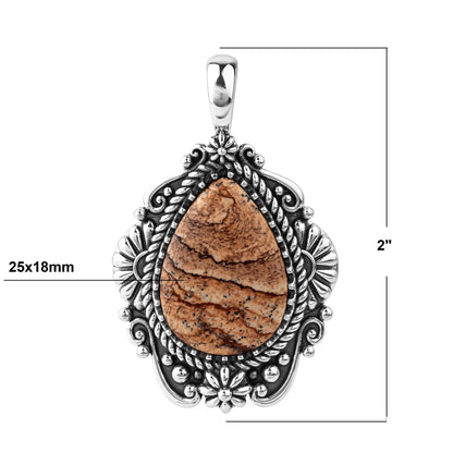 Sterling Silver Picture Jasper Oval Gemstone Concha Pendant Enhancer 