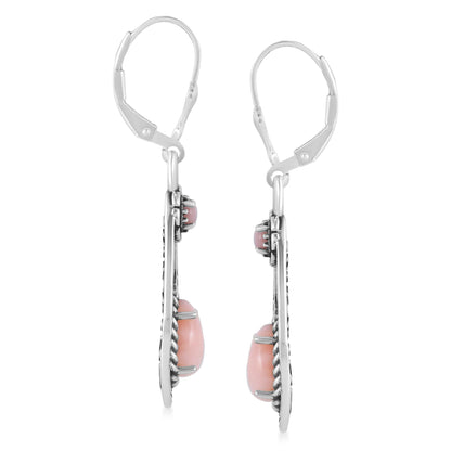 Sterling Silver Pink Opal Teardrop Dangle Earrings