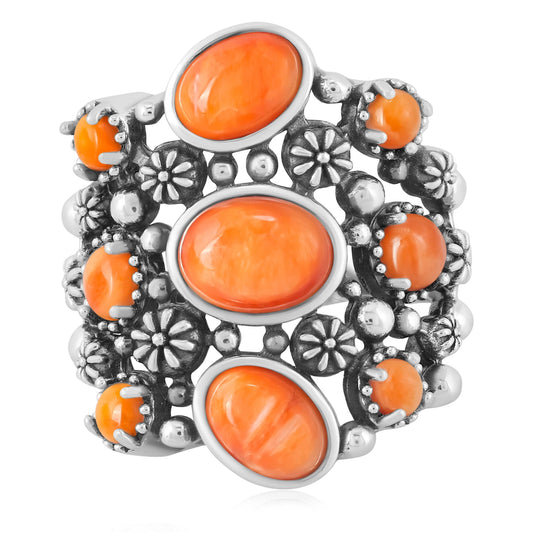 EXCLUSIVELY OURS! Sterling Silver Orange Spiny Oyster 9-Stone Cluster Ring