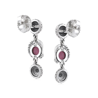 Sterling Silver Rhodonite Leaf and Flower Dangle Earrings
