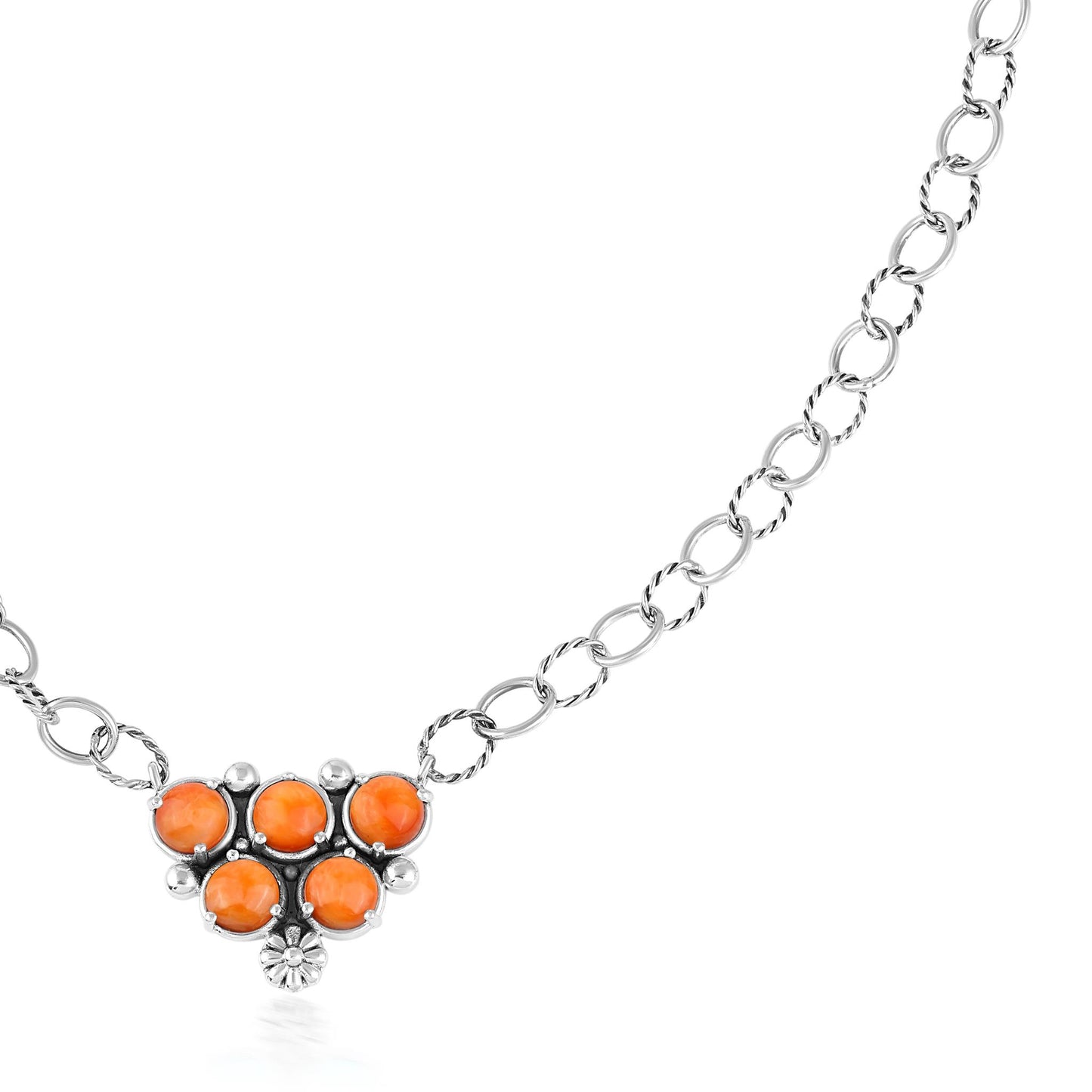 EXCLUSIVELY OURS! Sterling Silver Orange Spiny Oyster Concha Cluster Oval Link Necklace, 20 Inches