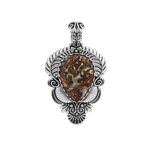 Sterling Silver Leopard Jasper Pear Gemstone Leaf Pendant Enhancer 
