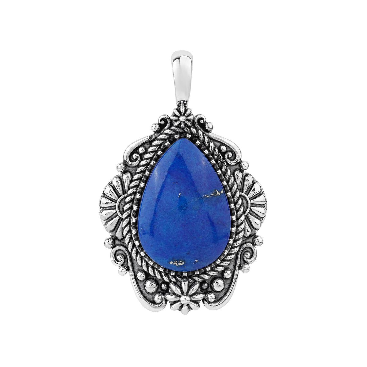 Sterling Silver Lapis Oval Gemstone Concha Pendant Enhancer 