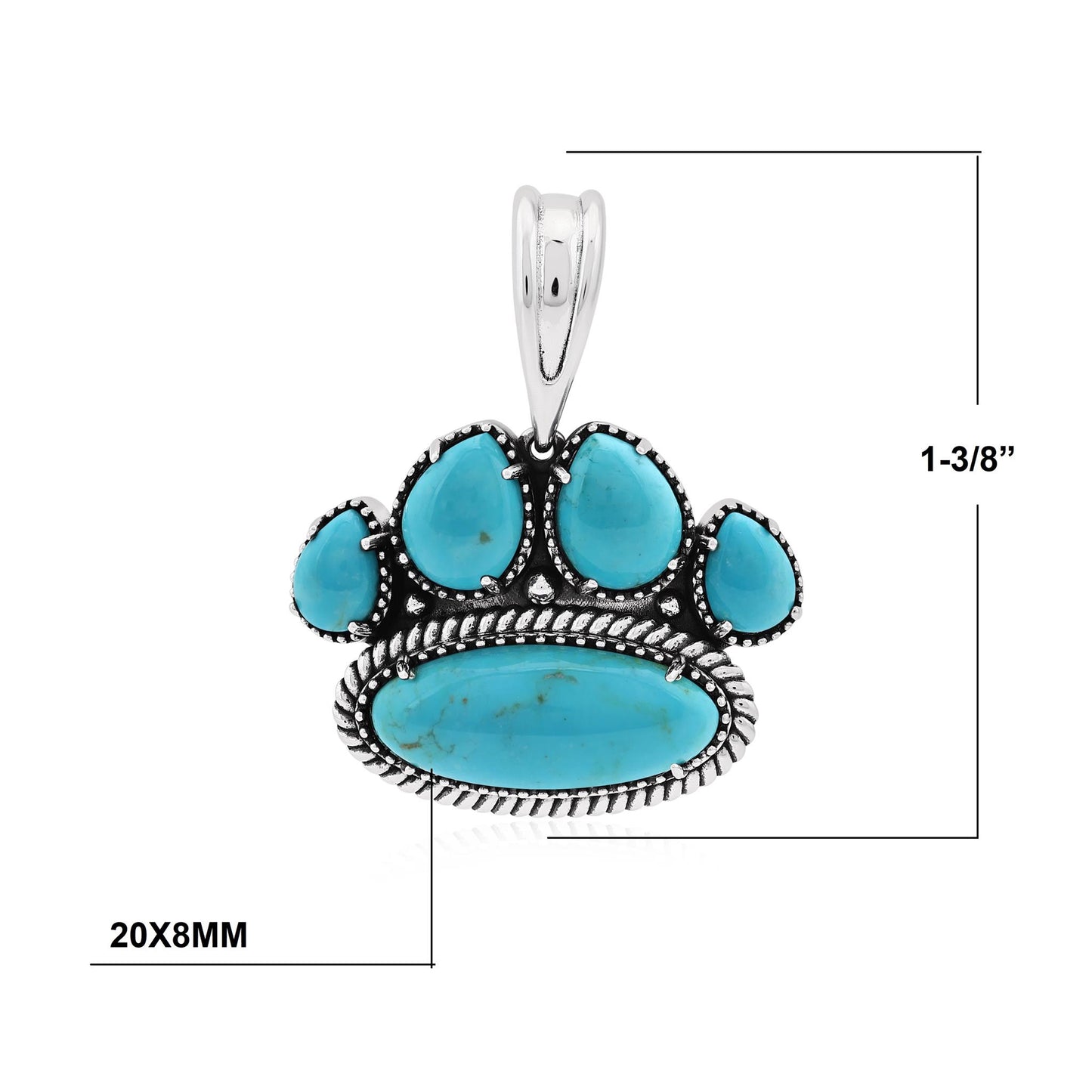 Sterling Silver Kingman Turquoise Pawprint Pendant Enhancer