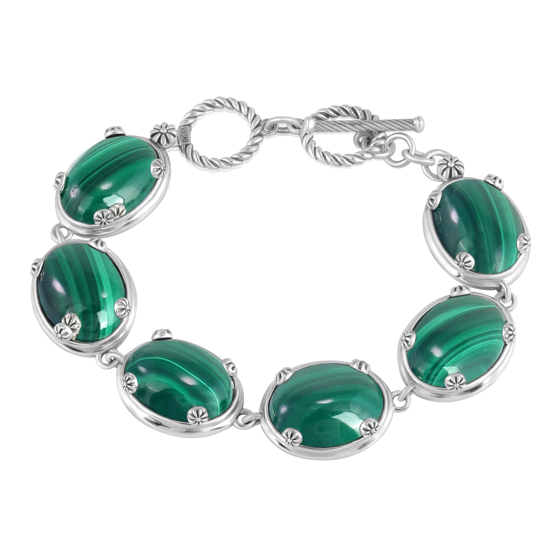 EXCLUSIVELY OURS! Sterling Silver Malachite Oval Cabochon Toggle Bracelet