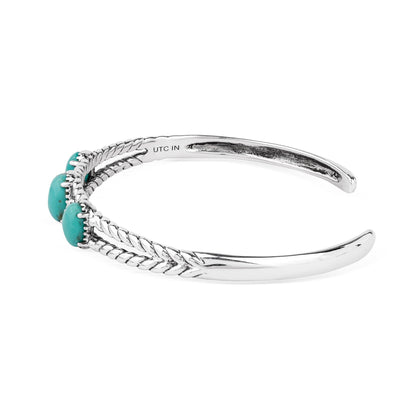 EXCLUSIVELY OURS! Sterling Silver Green Turquoise Oval Rope Friendship Cuff Bracelet, Sizes Small to Large
