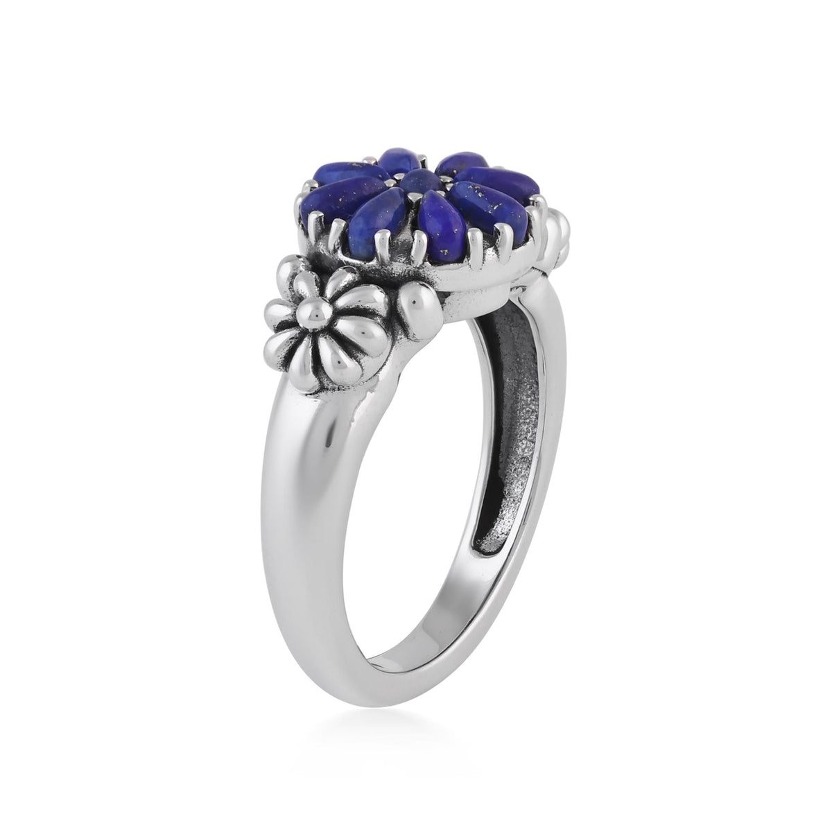 Sterling Silver Lapis Concha Flower Ring
