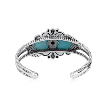 EXCLUSIVELY OURS! Sterling Silver Kingman Turquoise Double Heart Cuff Bracelet, Sizes Small to Large