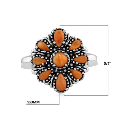  Sterling Silver Orange Spiny Oyster Flower Cluster Ring