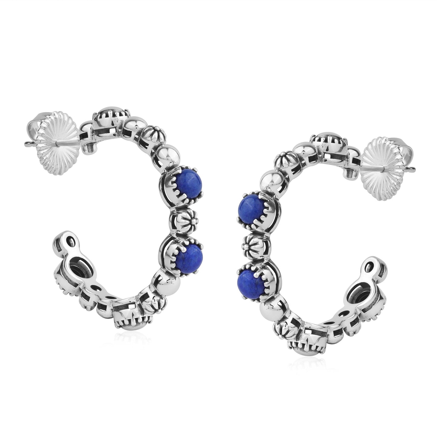 Sterling Silver Lapis 1 Inch Concha Hoop Earrings 