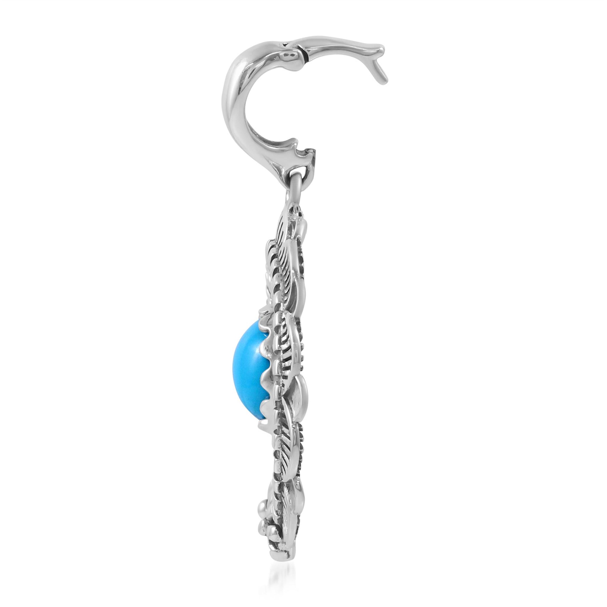 Sterling Silver Sleeping Beauty Turquoise Round Cut Naja Pendant Enhancer
