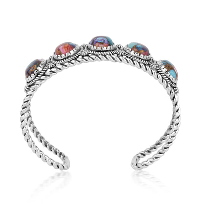 EXCLUSIVELY OURS! Sterling Silver Painted Desert Rope Design 5-Stone Cuff Bracelet