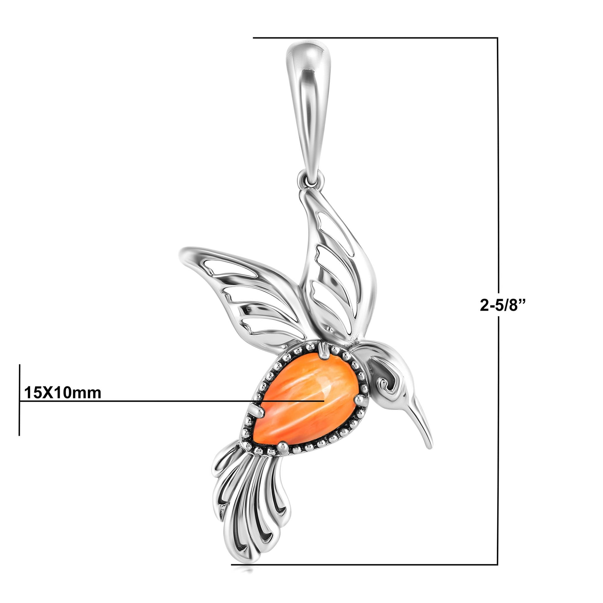 Sterling Silver Orange Spiny Oyster Hummingbird Pendant Enhancer