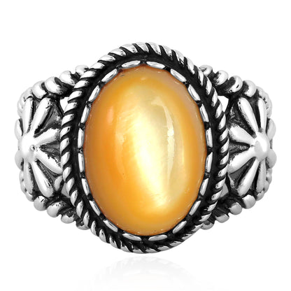 Sterling Silver Yellow Mother of Pearl Concha Flower Ring