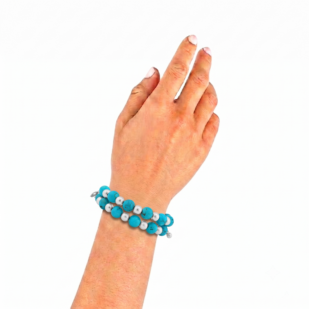 Sterling Silver Kingman Turquoise Bead Coil Bracelet, Sizes Small to Large