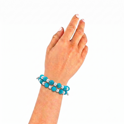 Sterling Silver Kingman Turquoise Bead Coil Bracelet, Sizes Small to Large