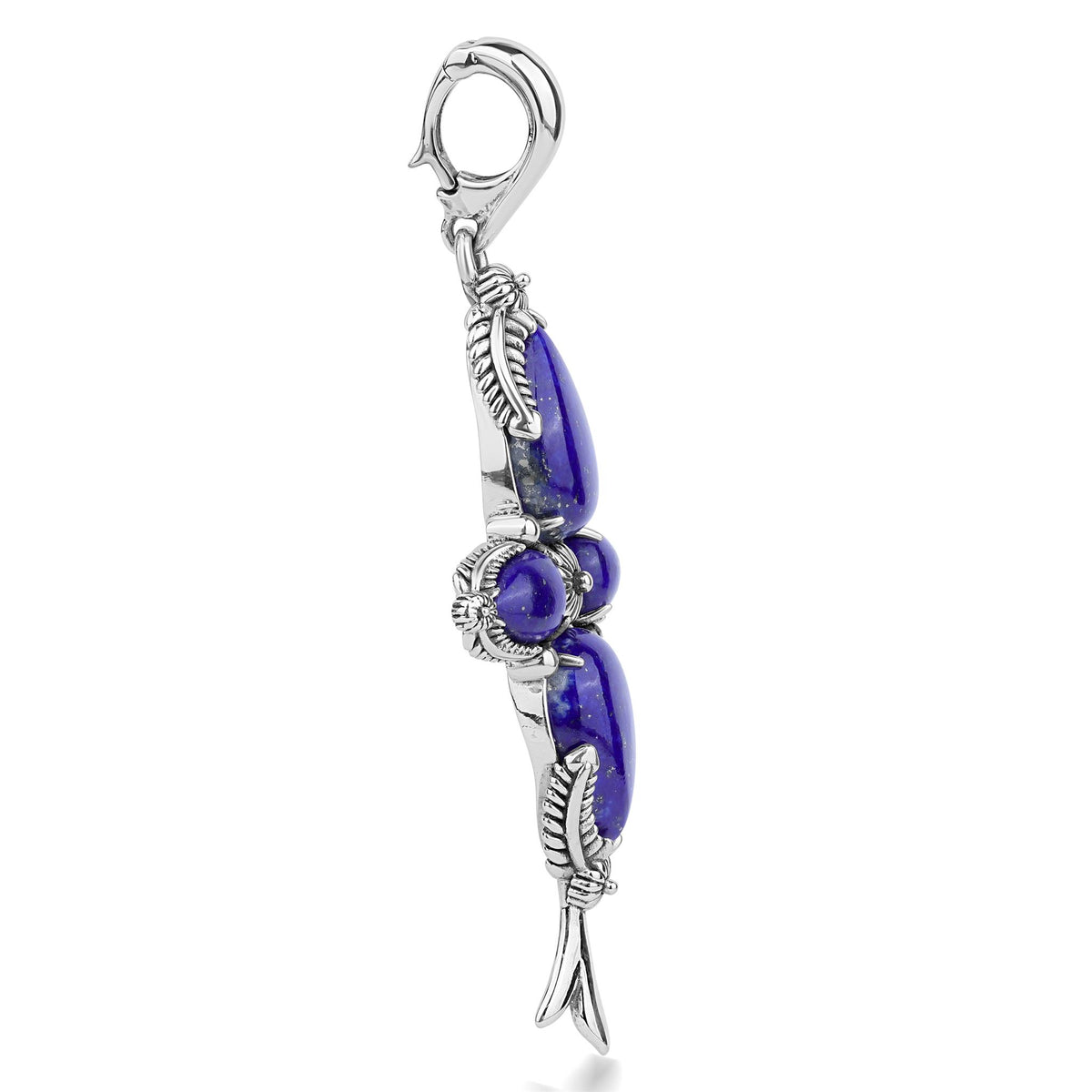 Sterling Silver Four Pear Lapis Gemstone Pendant Enhancer 