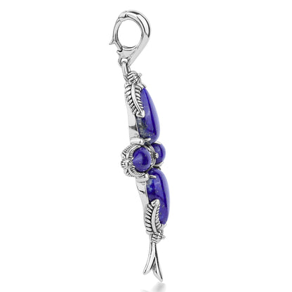 Sterling Silver Four Pear Lapis Gemstone Pendant Enhancer 