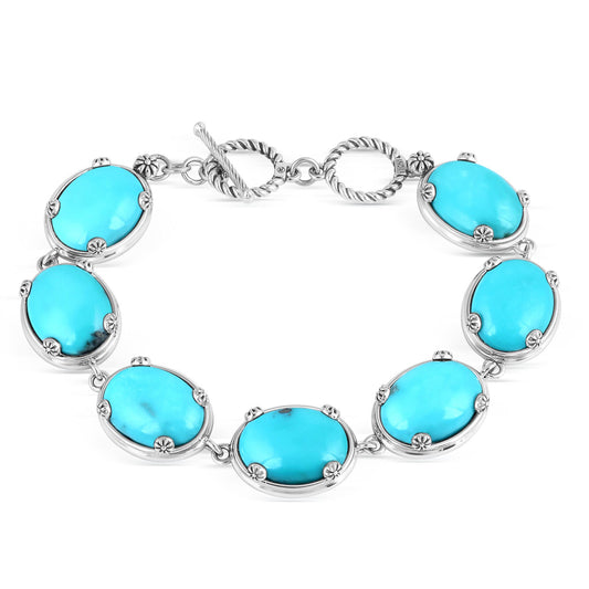 Sterling Silver Kingman Turquoise Oval Cabochon Toggle Bracelet