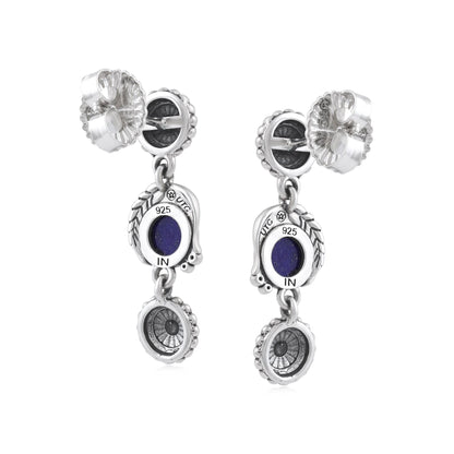 Sterling Silver Lapis Leaf and Flower Dangle Earrings