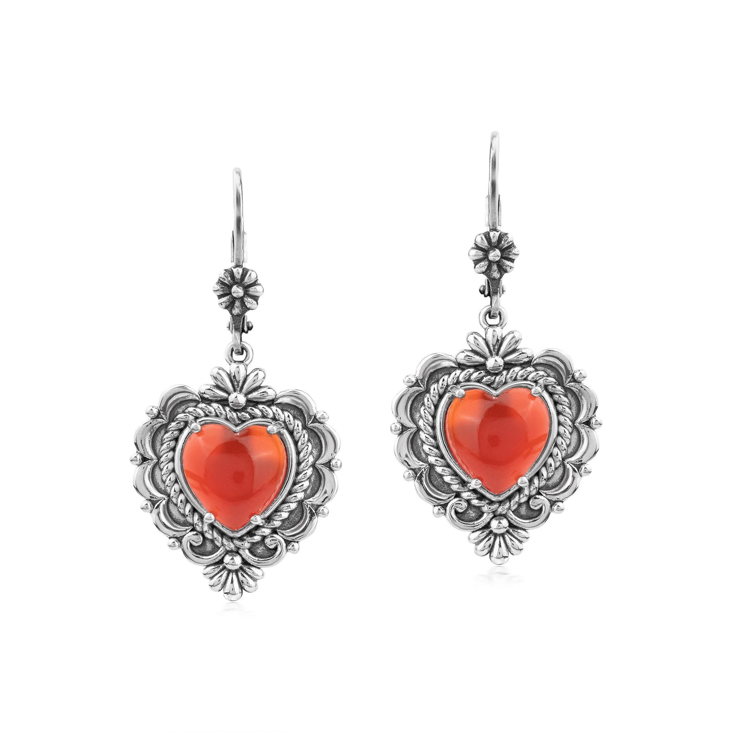 EXCLUSIVELY OURS! Sterling Silver Red Onyx Heart Lever Back Earrings